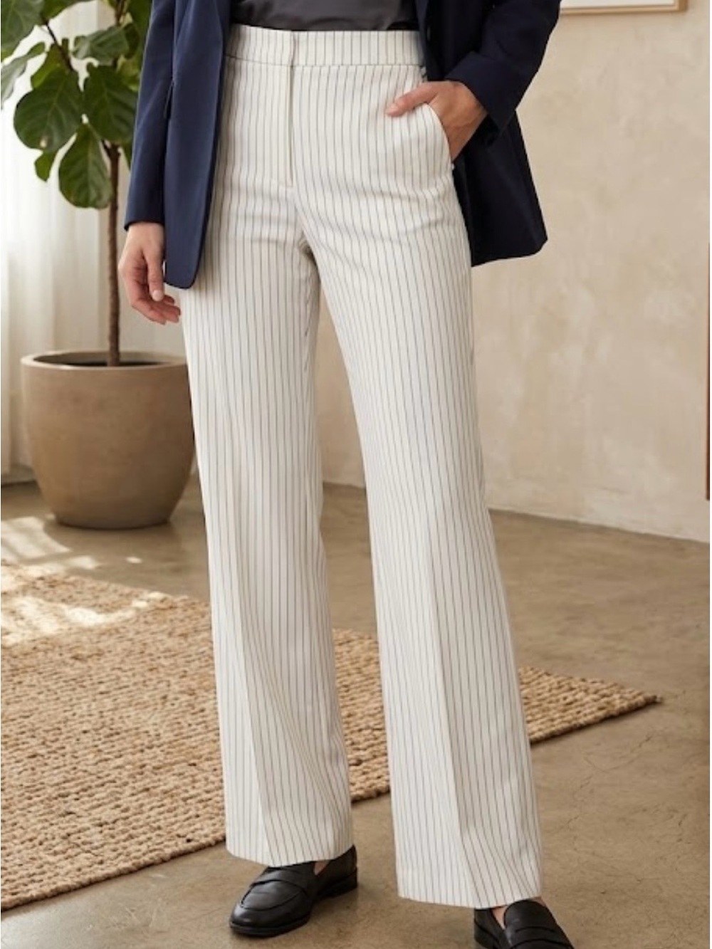 Rachel Zoe Cream Pinstripe Wide-Leg Trousers